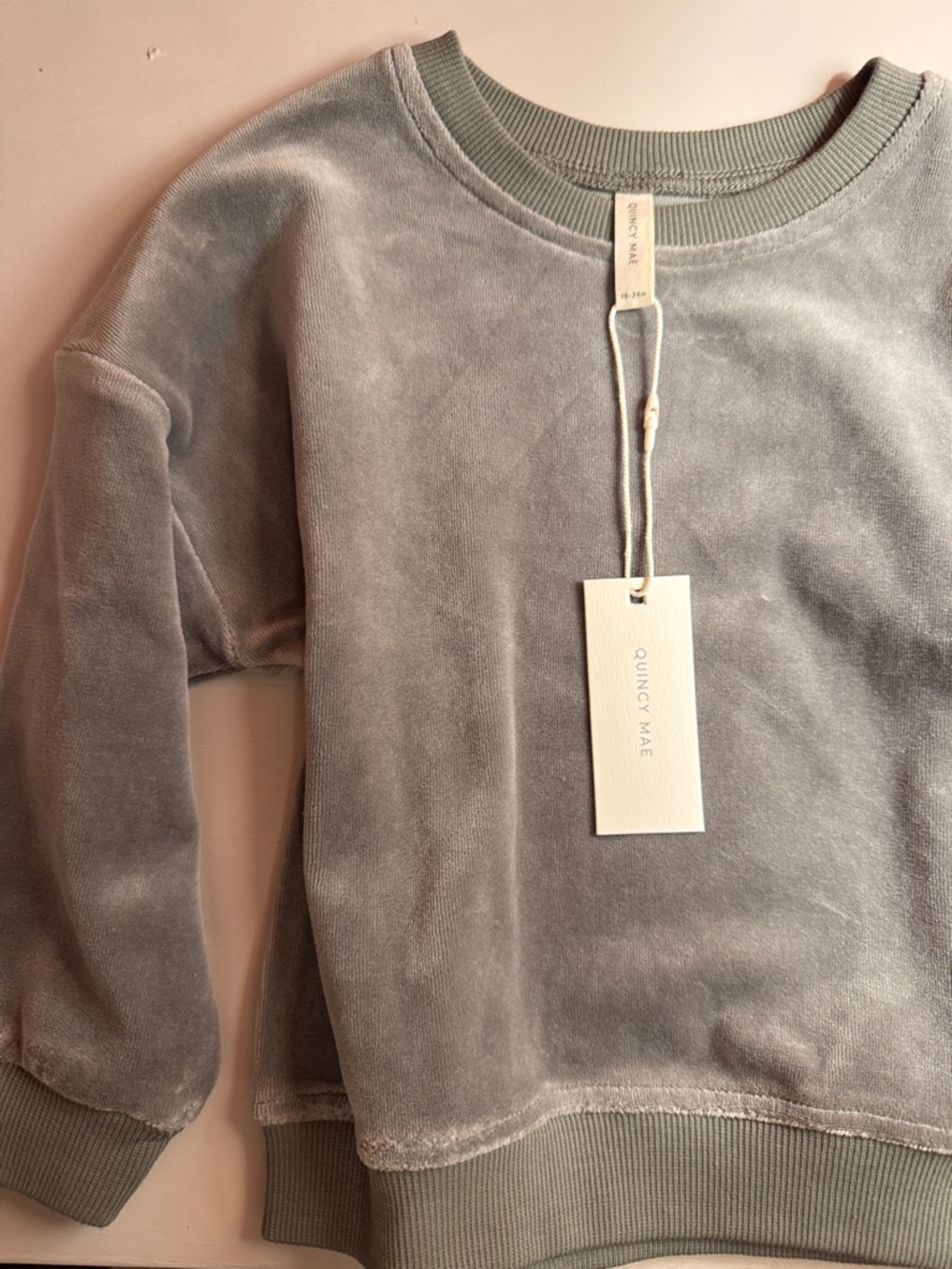 Quincy Mae Velvet Crewneck Sweatshirt - Sage